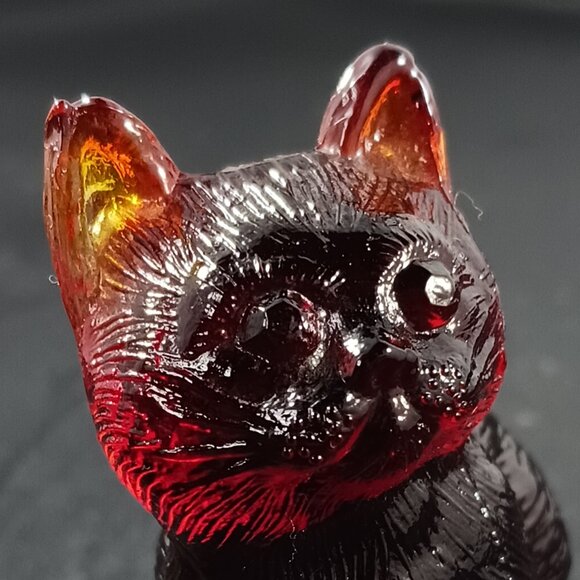 Vintage Mosser Glass Sitting Kittie Cat Figurine Amber Mini - Picture 3 of 10